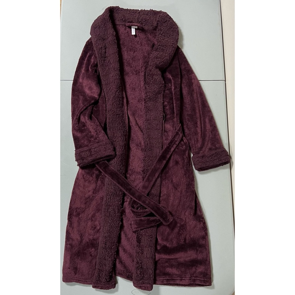 Joyspun Red Burgundy Fleece Plush Bathrobe Robe Dressing Gown Size L ♥️